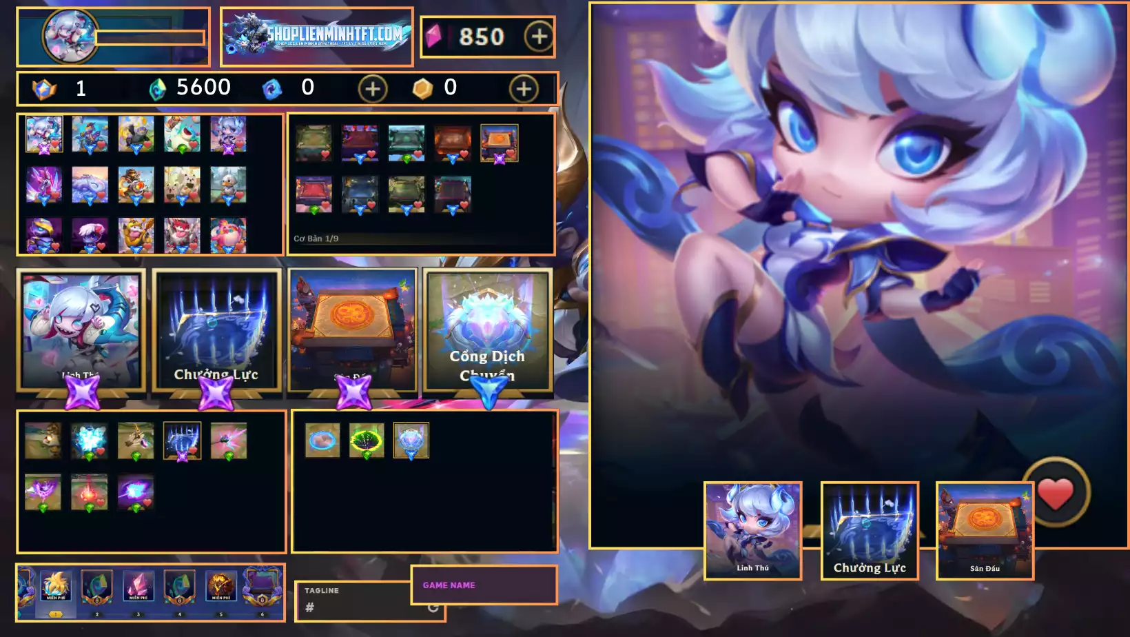 2 Tím +  0 Tí Nị Thường + 1 Sàn Tím + 5 Sàn Blue  Nhiều Chưởng Lực + Dư 1 HC + Dư 5600  Pha Lê  Còn Đổi Tên - Hỗ Trợ Thông Tin Đầy Đủ - Hỗ Trợ Góp Acc - Dư  1825k RP